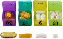 Organizer mensile per pillole, 32 scomparti per i 31 giorni del mese suddivisi per mattina e sera, per inserire le pillole per ciascun giorno, per vitamine, medicinali e farmaci