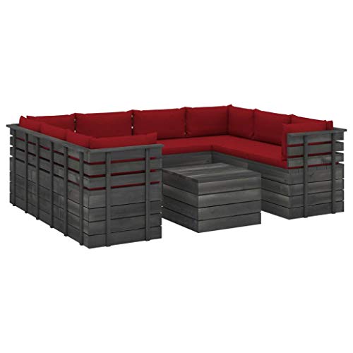 vidaXL Set Divani da Giardino su Pallet 9 pz con Cuscini Massello Pino