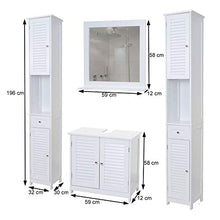Mendler Set arredi bagno HWC-F75 MDF bianco 2x mobili alti specchio mobile sotto lavabo