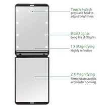 OMLTER Pieghevole Specchio Trucco con 8 LED Luci, Portatile 310° Girevole Specchio con Touch Screen, 1x / 2X Ingrandimento Palmare Doppia Faccia Vanity Mirror, per Trucco E Rasatura