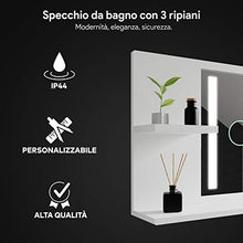 Artforma specchio da bagno con 3 ripiani | 102x53 cm | Personalizza Controluce LED Specchio | su Misura | Bianco | con Illuminazione a LED