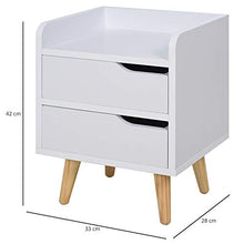 HOMCOM Comodino Salvaspazio dal Design Moderno in Legno Bianco con 2 Cassetti e Piedini in Legno di Pino 33 x 28 x 42cm