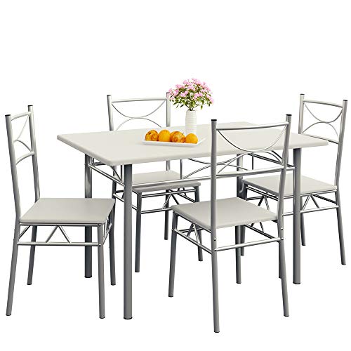 Casaria Set Tavolo e 4 Sedie da Soggiorno Bianco 5 pz Tavolo Arredamento Salone Cucina Sala da Pranzo Tavolo da Pranzo con sedie Cucina Moderno Set Tavolo e sedie