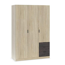 Habitdesign LC0323F – Armadio a tre ante e tre cassetti, dimensioni: 121 cm (L) x 180 cm (A) x 52 cm (P) (rovere canadese - ossido)