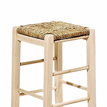 SEDIA SGABELLO IN LEGNO GREZZO ALTEZZA 67 CM DA VERNICIARE CON SEDUTA IN PAGLIA QUADRATO già montato