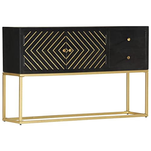 vidaXL Credenza Nero e Oro 120x30x75 cm in Legno Massello di Mango