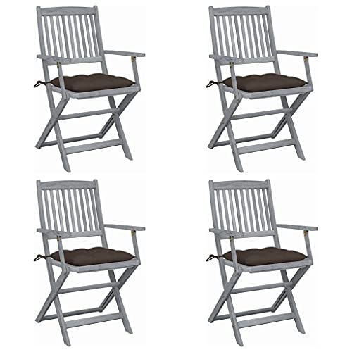 vidaXL Sedie da Giardino Pieghevoli 4pz con Cuscini in Massello Acacia