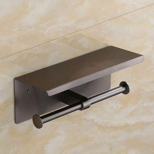 UWY Mensola Porta Carta igienica da Appendere a Doppia Asta con Supporto per Telefono Cellulare, mensole portaoggetti per Bagno a Parete Porta Rotolo di Tessuto, Nero Opaco
