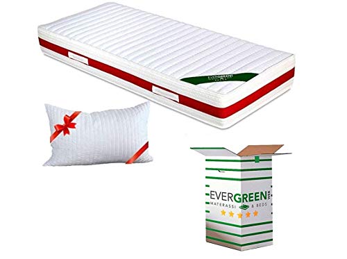 EVERGREENWEB Materasso in Memory Foam 90x190 cm & Waterfoam Ortopedico Alto 22 cm con Cuscino Letto Gratis Lastra Massaggiante, Rivestimento Bianco SFODERABILE per Reti e Letti