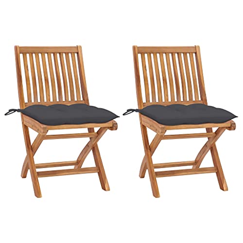 vidaXL Sedie da Giardino 2 pz con Cuscini Antracite Massello di Teak