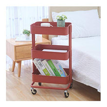 LYM &ripiano di stoccaggio Scaffalature Ferro da Stiro Soggiorno Camera da Letto Cucina Bagno 3 Strati Carrello a Ripiani con Ruote Rosso Scaffale di Finitura