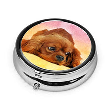 Scatola rotonda per medicina portatile, mini pillole in metallo, dispenser per pillole tascabili, borsa da viaggio, Cavalier King Charles Spaniel