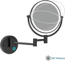 MRJ 8'' Specchio da Parete per Bagno Bilaterali 5X, Specchio per Trucco con Luce a LED, Specchio Cosmetico Ingranditore, 360° Girevole e Rotondo, Ricarica USB Nero