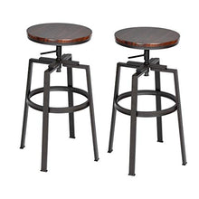 Homy Casa - Set di 2 Sgabelli da bar - Stile Vintage Industriale - in Metallo e MDF - Regolabile in Altezza 61-74 cm
