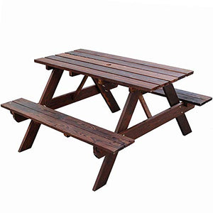 GaoF Set Tavolo e Panca da Esterno in Legno anticorrosivo da 47 Pollici, Tavolo da Pranzo congiunto in Legno massello per Patio con ombrellone da Esterno, utilizzato per tavoli e panche da Picnic nel