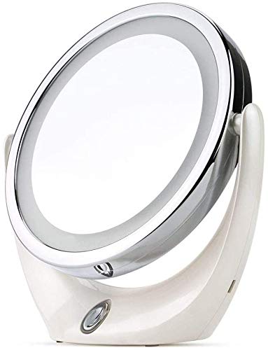 LBWARMB Trucco Specchio con luci Specchio per vanità per Trucco Illuminato, Specchio da Tavolo cosmetico a Doppia Lati con luci a LED e ingrandimento 1x / 5X vanità Portatile