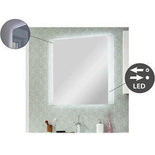 Fackelmann Set di mobili da bagno bianco lucido, 3 pezzi Lavandino in ceramica da appendere Milano 100 cm & specchio da bagno a LED