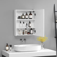 homcom Armadietto Pensile da Bagno con 1 Anta, Specchio e Luci a LED | 2 Ripiani Interni | MDF Bianco (60 x 50 x 15cm)
