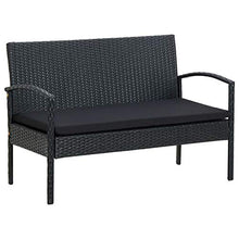 Tidyard Set Tavolino e Sedie da Giardino con Cuscini in Polyrattan,Set Salotto da Giardino,Divano 2 Poltrone e Tavolino in Polyrattan,Nero