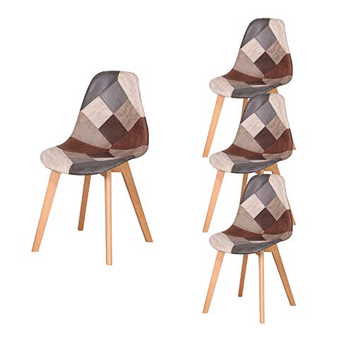 Set di 4 Sedie da Pranzo Patchwork Imbottite in Tessuto per Cucina, Soggiorno e Ristorante (Marrone 02)