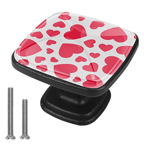 Set di 4 pezzi con maniglia quadrata per armadio da cucina, credenza, cassettiera, cassettiera, con viti, per cucina, comò, armadietto, bagno, armadio, cuori rosa