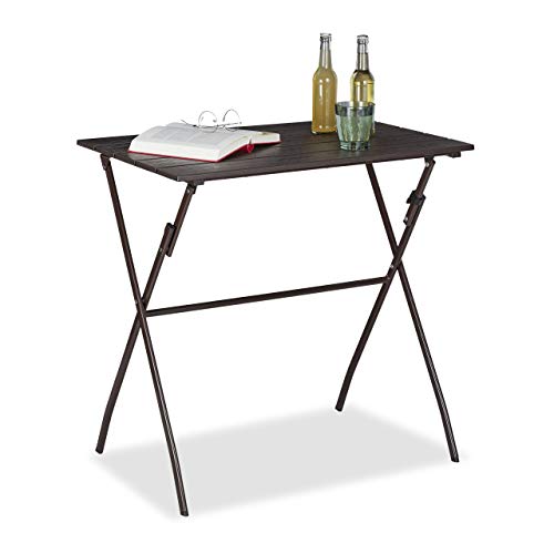 Relaxdays Pieghevole da Giardino, Aspetto Legno, Tavolo Rettangolare Balcone, Plastica, 75x77,5x48,5 cm, Marrone