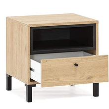 VS Venta-stock Comodino Javea 1 cassetto e 1 nicchia, Color Legno e Nero, 45 cm (Larghezza) 40 cm (profonditá) 47,5 cm (Altezza)