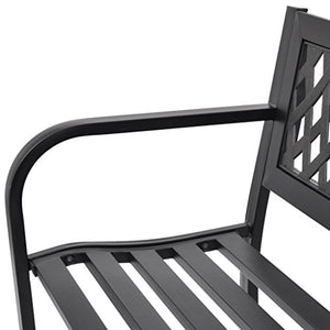 Weilandeal - Panca da giardino in acciaio nero, materiale: telaio in acciaio + schienale in PVC, panche da esterno