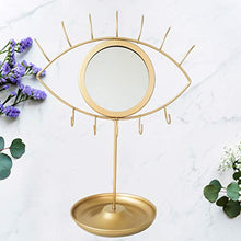 SOLUSTRE Forma degli Occhi Specchio per Il Trucco Boho Decorativo Specchio da Tavolo Staccabile Dorato Specchio Cosmetico con Vassoio di Gioielli Orecchini Supporto da Tavolo Specchio Boho