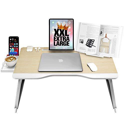 Cooper Mega Table [XXL Scrivania pieghevole per laptop] per letto e divano | Vassoio da letto, scrittura, studio, mangiare, leggere (rovere bianco) - Arredi Casa