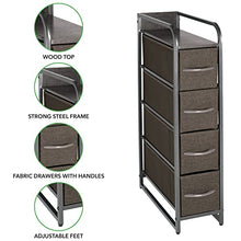 mDesign Comodino multiuso con 4 cassetti – Organizer in stoffa, metallo e legno – Cassettiera snella e ideale per camera da letto, corridoio o dispensa – grigio scuro