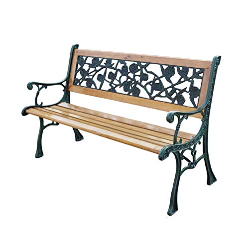 Panca da Giardino Con Terrazza Panchina da Esterno，Panchina Con Schienale E Braccioli,Panca da Cortile In Legno Massello Anticorrosivo In Ghisa,Può Ospitare 2-3 Persone, Per Il Cortile / Ingresso