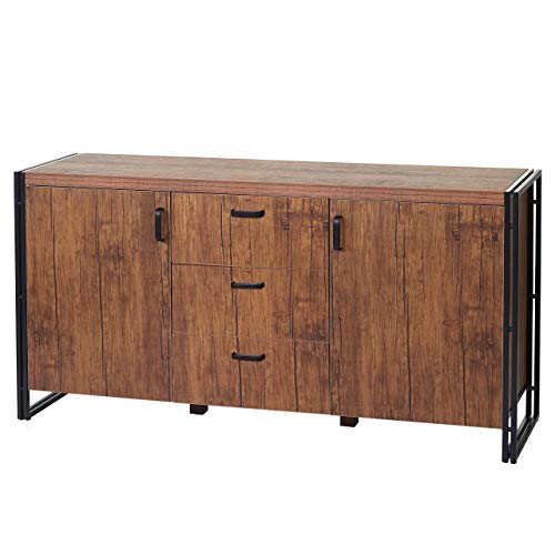 Cassettiera credenza design HWC-A27 40x160x80cm metallo MDF colore rovere
