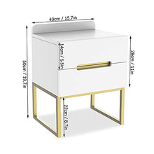 Moderno Comodino con 2 cassetto,Bianco, Comodino in Legno, tavolino Laterale per Divano, Cornice Metallica, per Camera da Letto, Soggiorno, Decorazione per mobili(Bianco/Nero)