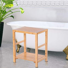 Sgabello da doccia in bambù, panca portaoggetti in legno, sedia da doccia, sedia da bagno antiscivolo, organizer con mensola, 42 x 32 x 50,5 cm