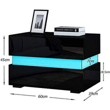 Greensen Comodino con illuminazione a LED, mobile porta tablet, comodino comò con 2 cassetti, comodino lucido, comò Flow, 60 x 45 x 39 cm(Nero)