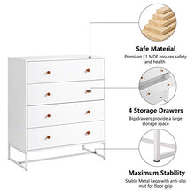 DADEA comodino bianco con 4 cassetti, cassettiera laterale moderna con ampio spazio di archiviazione, organizer funzionale con base in metallo per la casa, bianco puro