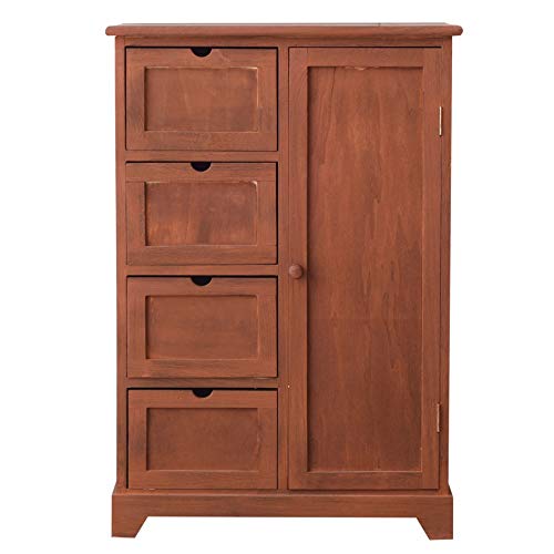 Rebecca Mobili Cassettiera Mobiletto Multiuso 4 Cassetti 1 Anta Legno Marrone Design Retro Rustico Bagno Cucina Arredo Casa - 80 x 55 x 30 cm (H x L x P) - Art. RE6192