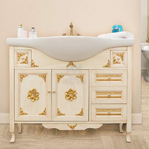 SHOP CHIC arredo bagno mobile con lavabo in stile barocco avorio e oro