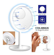 LILIS Specchio Trucco LED Luce Dimmable Trucco Specchi 5X LED Specchio da Toilette Multifunzionale 3-in-1 con Ventilatore Nakeup Specchio