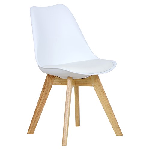WOLTU® BH29ws-1 Sedie per Sala da Pranzo Sedia Cucina Sgabello con Schienale Seduta Ecopelle e Plastica Gambe in Legno di Faggio Moderno 1 Pezzo Bianco