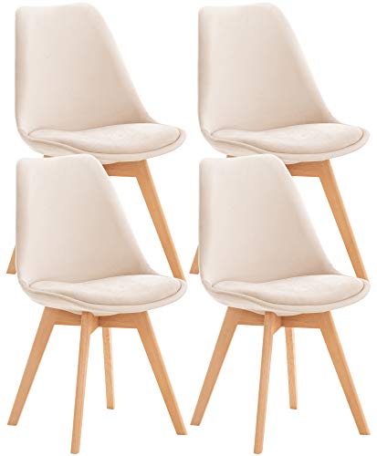 CLP Set 4 Sedie Pranzo Imbottite Linares In Plastica E Similpelle I Stoffa I Velluto I Sedie Scandinave Design Tulip Telaio In Legno, Colore:beige, Materiale:Velluto