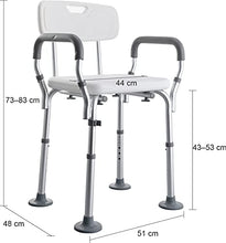 Sfeomi Sgabello per Doccia Portatile Sedile da Bagno in Alluminio con Schienale e Braccioli Panca da Doccia Regolabile da 5 Altezza Sedia con Telaio Largo Piedini in Gomma Antiscivolo Carico Max 100kg