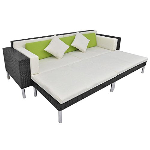 Festnight 17 Pz Set Arredo Divano Letto da Giardino Patio per Esterno in Polyrattan Marrone/Nero (Nero)