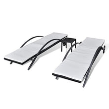 Tidyard Lettini Prendisole con Tavolino in Polyrattan Nero, Sedie a Sdraio da Giardino, Lettino da Esterno, Lettino Prendisole, 199,5 x 65 x 37 cm Bianco Crema