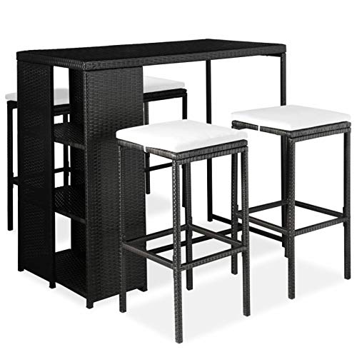 Tidyard Set da Bar da Giardino 5 pz con Cuscini in Polyrattan Nero,Set da Giardino da Bar,Set da Bar,per Giardini, Cortili, Terrazze