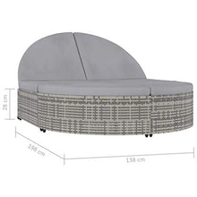 Tidyard Lettino Prendisole 2 Posti con Cuscini in Polyrattan Grigio, Lettini da Giardino, Sedie a Sdraio da Giardino, Lettino da Esterno 198 x 138 x 28 cm