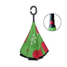 LENNEL Ombrello invertito pieghevole invertito modello calza di Natale doppio strato antivento design a C maniglia con strisce riflettenti di sicurezza notturna