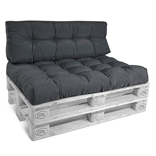 Beautissu Set da 2 Cuscini per spalliera di divanetti con Pallet o bancali Eco Style - 60x40x10/20cm cad. - Grigio