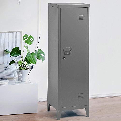 BAKAJI Armadietto Armadio da Spogliatoio Mobile Mobiletto in Metallo Chiusura Anta con Chiusura a Chiave 3 Ripiani Interni Dimensioni 138 x 38,5 x 38,5 cm Design Moderno industriale (Grigio)